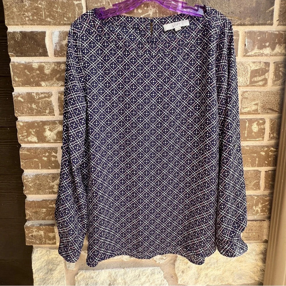 Loft Blue Pink & White Geometric Blouse, M - Picture 3 of 8